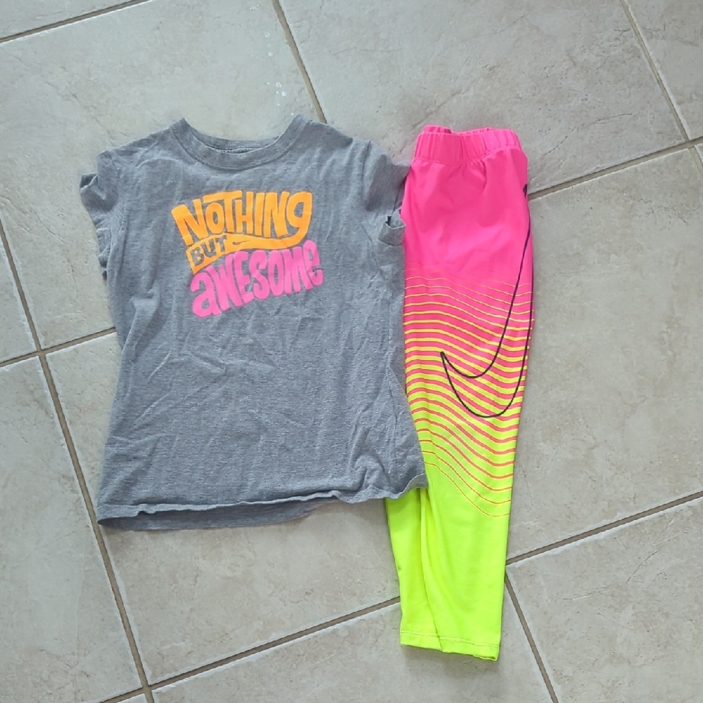 Nike Gray and Pink  Yellow Kids Matching Set Girls Size 6